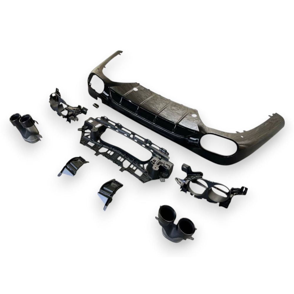 2024+ Mercedes-Benz E-Class Gloss Black Rear Diffuser with Quad Tips | W214 Rear Diffusers